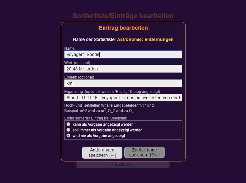 Einträge bearbeiten